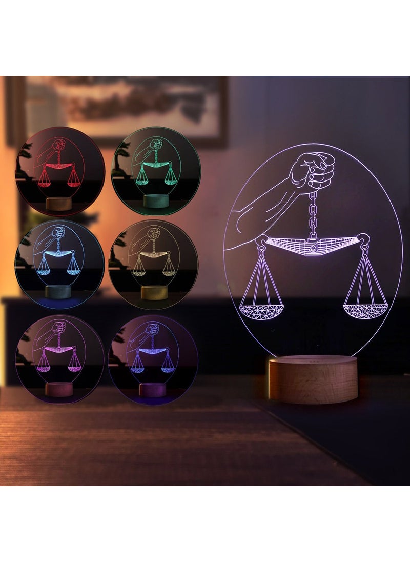 By-Lamp Scales of Justice Figure Decorative Gift Led Table Lamp | 7 Light Colors | Wooden Base  - Image 3