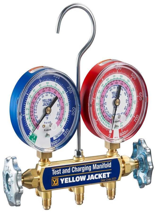 Yellow Jacket 42035 2-Valve Series 41 A2L Manifold, (psi °F) R32/454B/410A, 3-1/8" Gauges (No Hoses)