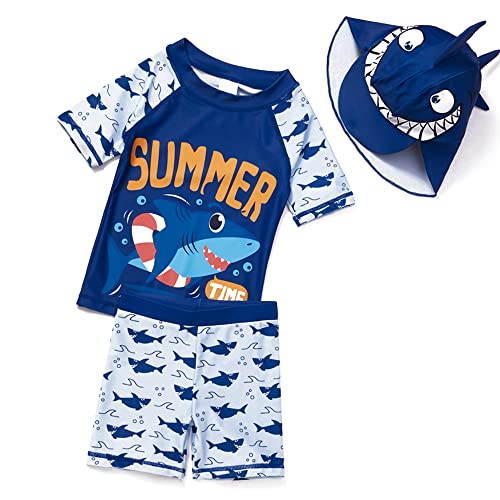 SGMWVB Baby and Toddler Boys' 3-Piece Swimsuit Set Bathing Suit with Hat (US, Age, 9 Months, 18 Months, Summer Sharks) - Image 1