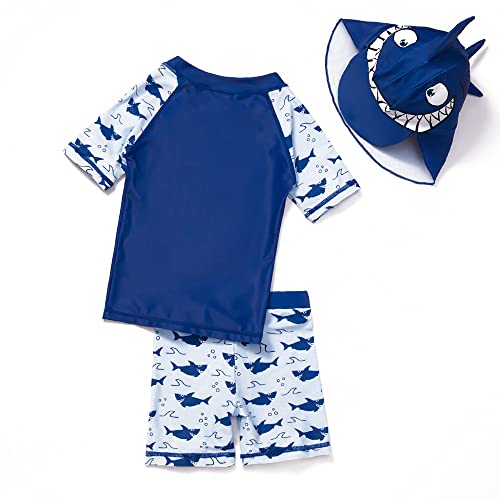 SGMWVB Baby and Toddler Boys' 3-Piece Swimsuit Set Bathing Suit with Hat (US, Age, 9 Months, 18 Months, Summer Sharks) - Image 2