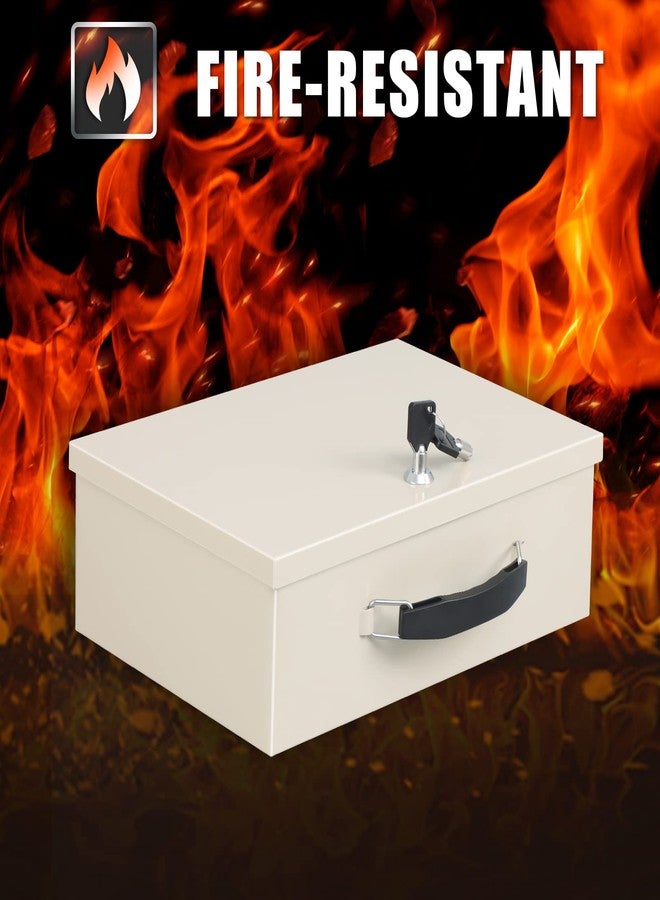 xydled Fire Resistant Safe Fire Safe Box with Key Lock for Home Office Security Storage for Valuables Documents,12.8 x 8.5 x 4.5 Inch,White,Beige - Image 2