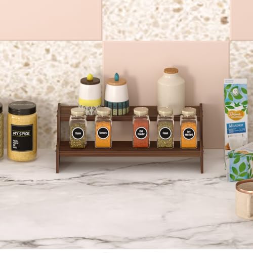 BLUEWUD Dolvin Mini Ladder Style Engineering Wood Spice Masala Rack Shelf Stand Organizer/Spice Bottle Display Rack & Cup Stand for Home & Kitchen, DIY (Do it Yourself)(Brown Maple, 31.1x15.7x10 Cm) - Image 2