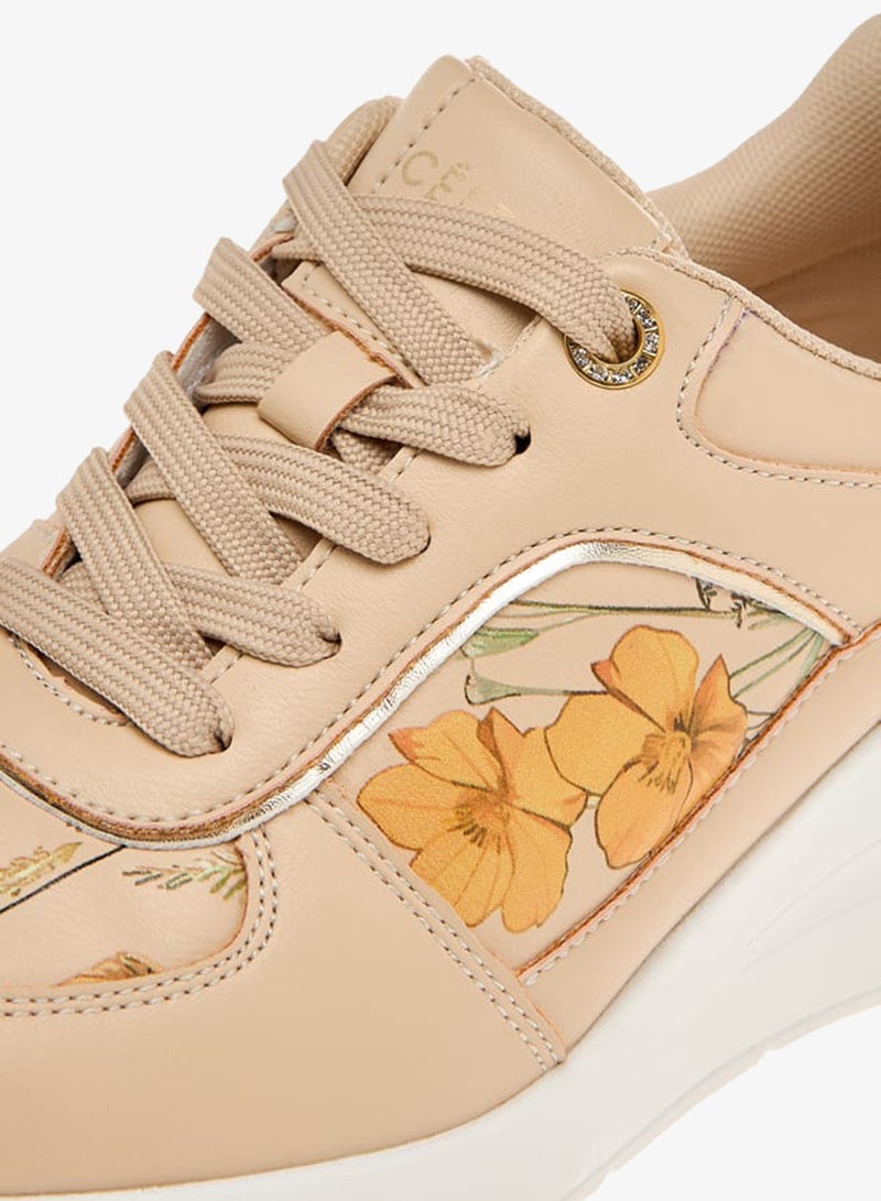 سيليست سنيكرز نسائي بطبعات زهور وكعب ويدج وإغلاق برباط - Image 5