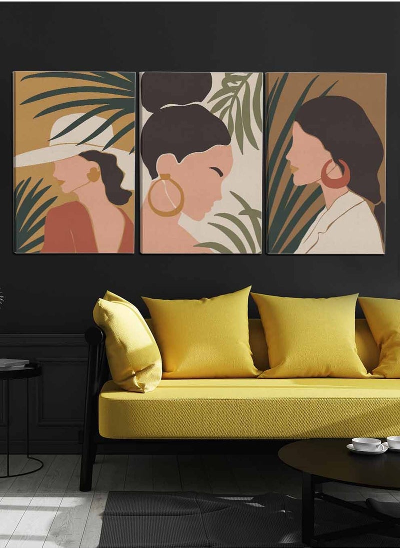 LOWHA Set Of 3 Framed Canvas Wall Arts Stretched Over Wooden Frame, Modern Woman Paintings, For Home, Living Room, Office Decor  - Image 2