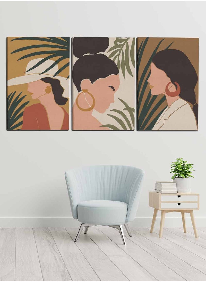 LOWHA Set Of 3 Framed Canvas Wall Arts Stretched Over Wooden Frame, Modern Woman Paintings, For Home, Living Room, Office Decor  - Image 1
