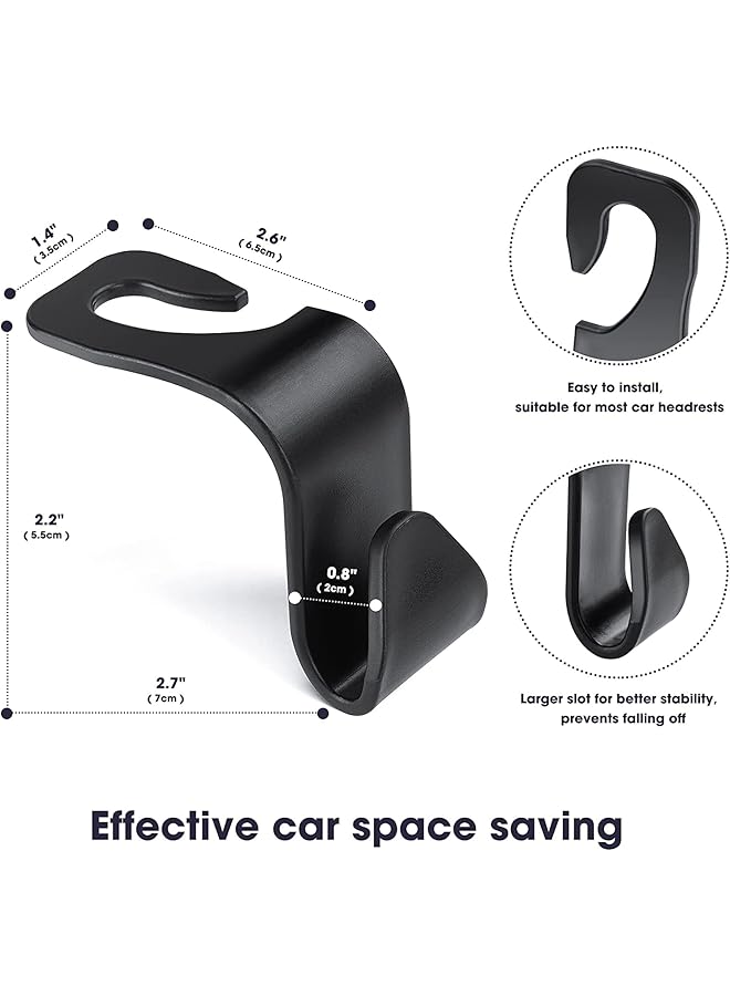 SHOWAY Car Seat Headrest Hooks For Car Back Seat Organizer Hanger Storage Hook Car Purse Holder Fit Universal Vehicle Women Bag Clothes Coats Grocery Bags Car Hooks 4 Pack (Black) - Image 4