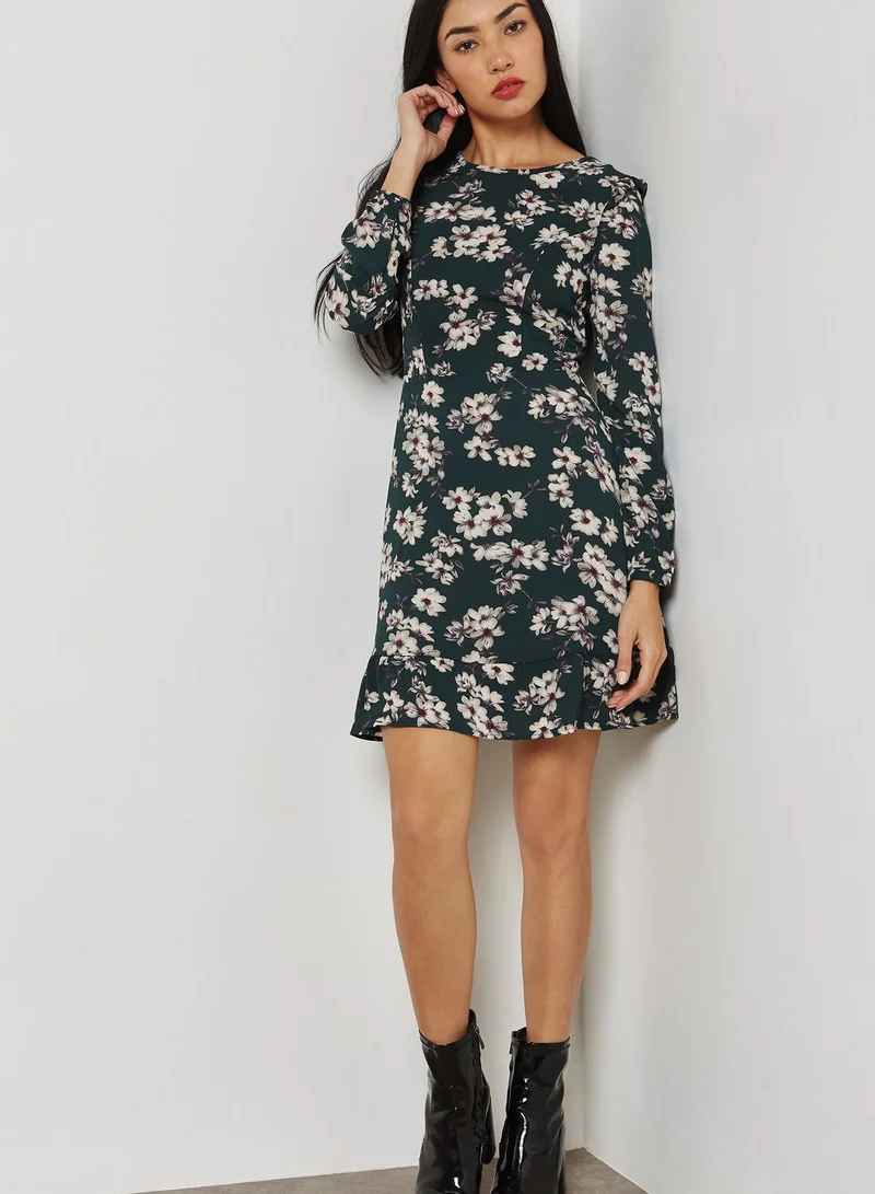 Ginger Printed Ruffle Shoulder Dress