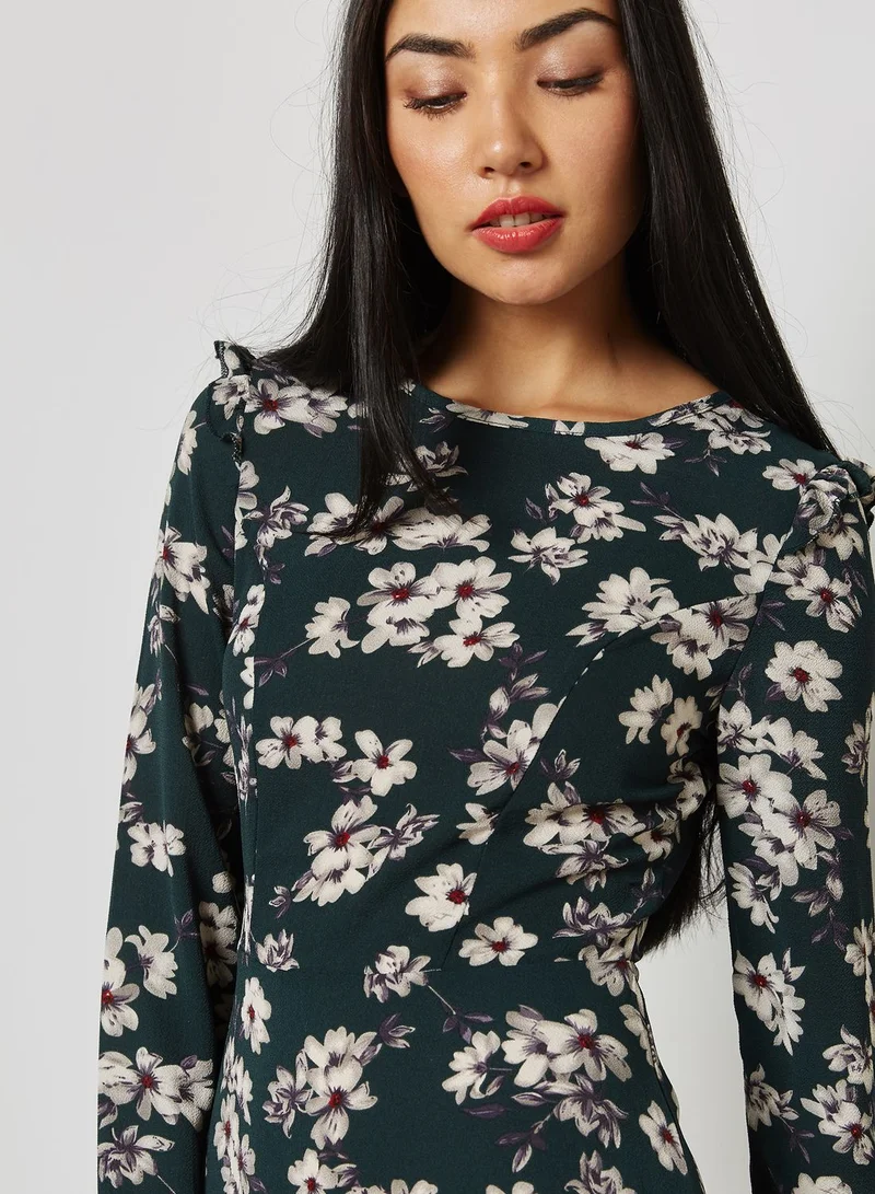 Ginger Printed Ruffle Shoulder Dress