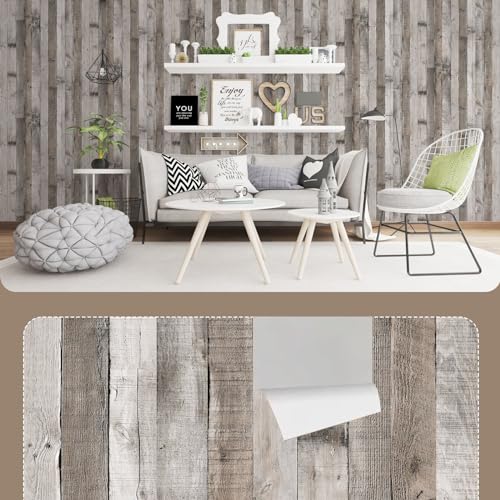 Qianglive Rustic Wood Wallpaper Grain Paper Faux Stick and Peel Vintage Distressed Reclaimed Self Adhesive Vinyl Home Use Shiplap Wall Cover Thicken 17.3"× 400" - Image 4