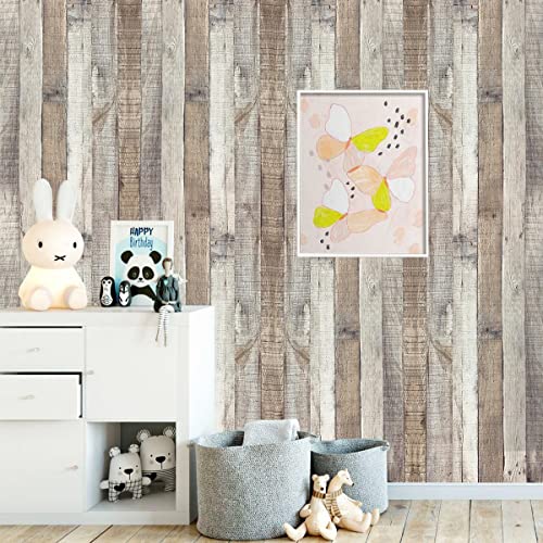 Qianglive Rustic Wood Wallpaper Grain Paper Faux Stick and Peel Vintage Distressed Reclaimed Self Adhesive Vinyl Home Use Shiplap Wall Cover Thicken 17.3"× 400" - Image 5