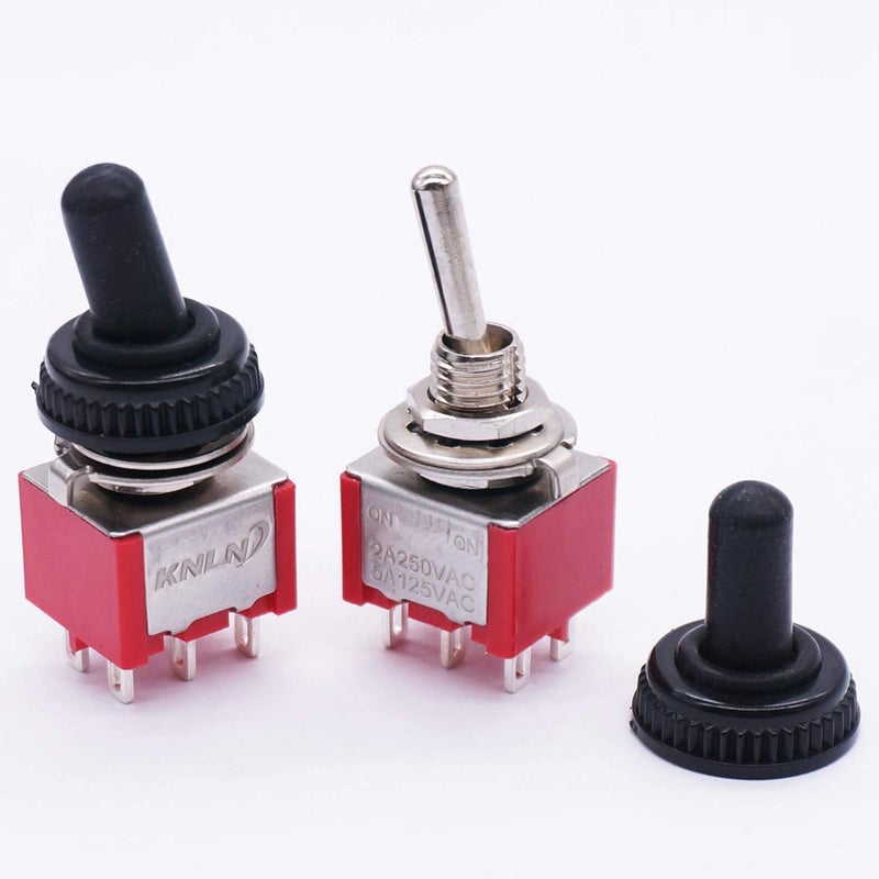 mxuteuk 10Pcs Mini Toggle Switch DPDT 2 Position 6 Pins ON-ON AC 125V 5A with Waterproof Cap MTS-202-10MZ - Image 4