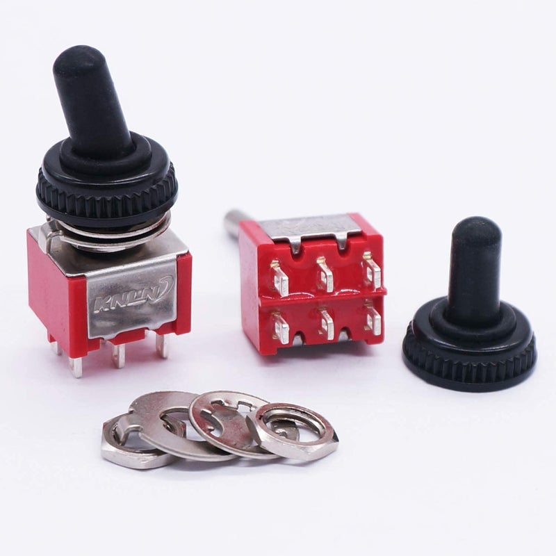 mxuteuk 10Pcs Mini Toggle Switch DPDT 2 Position 6 Pins ON-ON AC 125V 5A with Waterproof Cap MTS-202-10MZ - Image 3