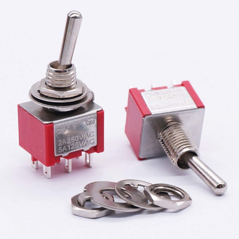 mxuteuk 10Pcs Mini Toggle Switch DPDT 2 Position 6 Pins ON-ON AC 125V 5A with Waterproof Cap MTS-202-10MZ - Image 2