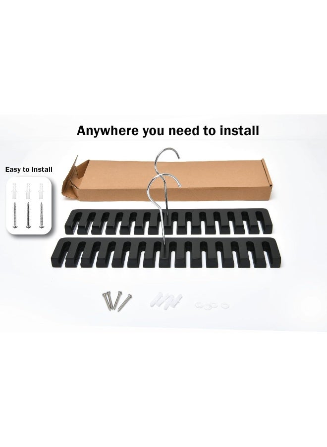 HOUSE DAY Pack of 2 Belt Hanger Wooden Belt Organizer Belt Rack Organizer Belt Rack Holder for Closet Storing Belts Tie for Men or Women, Belt Holder, Belt Storage, Tie Rack, Tie Hanger (Black) - Image 3