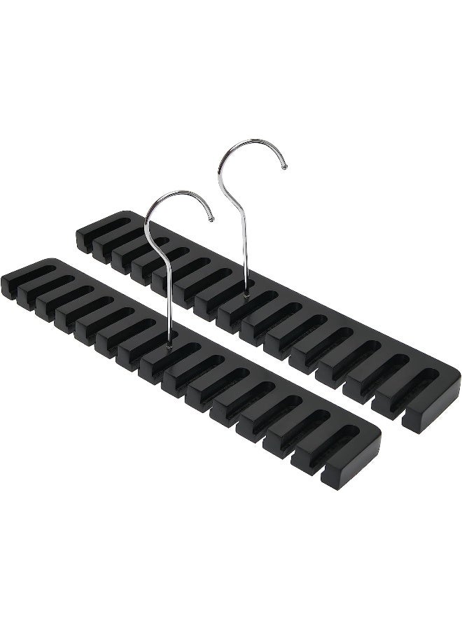 HOUSE DAY Pack of 2 Belt Hanger Wooden Belt Organizer Belt Rack Organizer Belt Rack Holder for Closet Storing Belts Tie for Men or Women, Belt Holder, Belt Storage, Tie Rack, Tie Hanger (Black) - Image 1