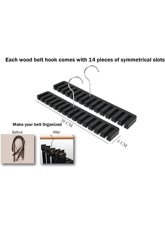 HOUSE DAY Pack of 2 Belt Hanger Wooden Belt Organizer Belt Rack Organizer Belt Rack Holder for Closet Storing Belts Tie for Men or Women, Belt Holder, Belt Storage, Tie Rack, Tie Hanger (Black) - Image 2