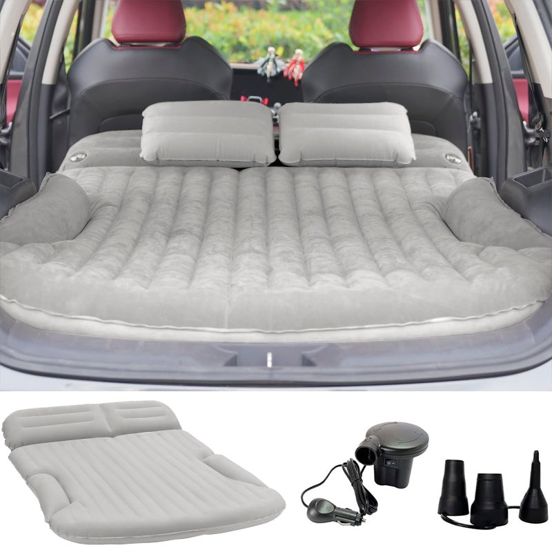 KMZ SUV Air Mattress Thickened and Double-Sided Flocking Travel Camping Bed with 2 Pillows & Pump Dedicated Mobile Cushion Inflatable Bed for SUV Trunk and Rear Seat (Light Gray) - Image 1