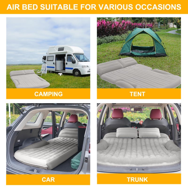 KMZ SUV Air Mattress Thickened and Double-Sided Flocking Travel Camping Bed with 2 Pillows & Pump Dedicated Mobile Cushion Inflatable Bed for SUV Trunk and Rear Seat (Light Gray) - Image 3