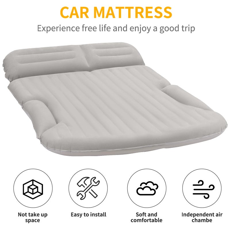 KMZ SUV Air Mattress Thickened and Double-Sided Flocking Travel Camping Bed with 2 Pillows & Pump Dedicated Mobile Cushion Inflatable Bed for SUV Trunk and Rear Seat (Light Gray) - Image 2