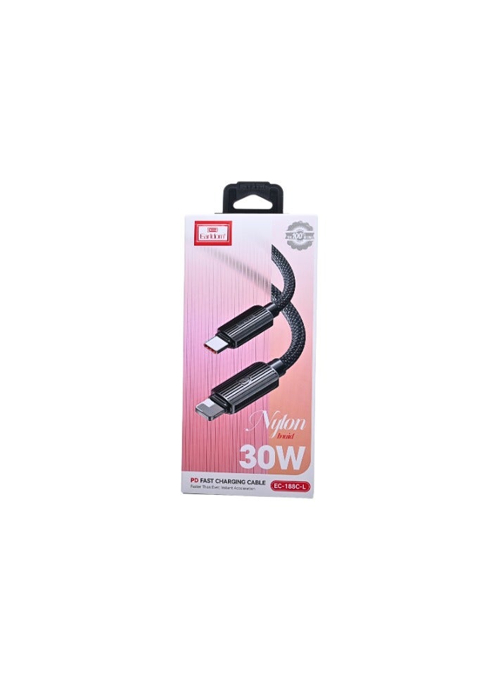 أيرلدوم كابل Earldom EC188C-L 30W Nylon PD Type-C إلى Lightning، أسود - Image 1