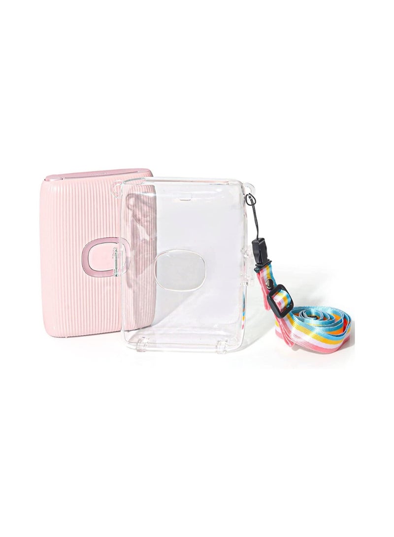 SYOSI Compatible for Mini Link 2 Case Clear Compatible for Fuji Instax Link 2 Photo Printer Protective Cover, Hard PVC Case with Rainbow Shoulder Strap - Transparent, Smartphone Printer Clear Case Cover - Image 2