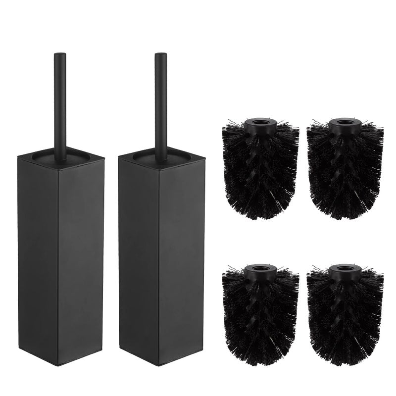 BGL Square Toilet Brush with HolderStainless Steel Rubber Painted Toilet Bowl Brush and Holder for Bathroom2 Cleaner Brush HeadsBlack
