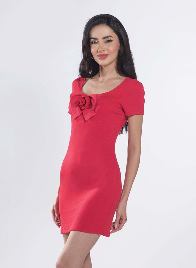 VIRGIO 100% Viscose Rose-Bow Bodycon Mini Dress - Image 2