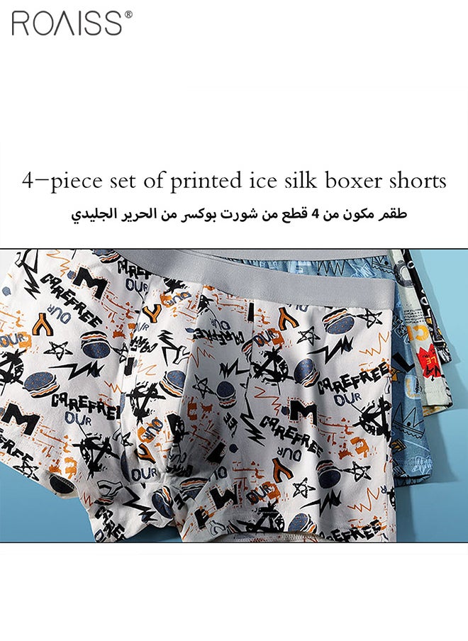roaiss - 4-Piece Men's Printed Underwear Thin Ice Silk Smooth Texture Honeycomb Structure Inner Crotch Elastic Underwear - Image 1