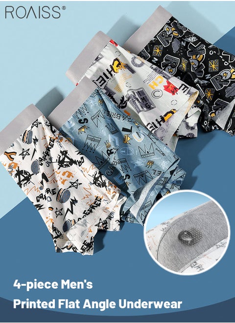 4-Piece Men's Printed Underwear Thin Ice Silk Smooth Texture Honeycomb Structure Inner Crotch Elastic Underwear