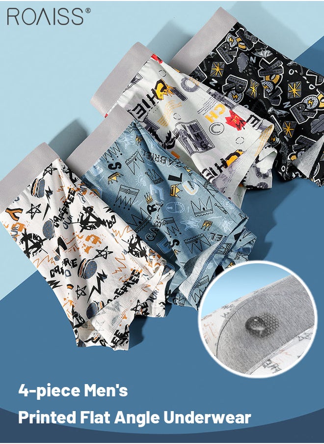 roaiss - 4-Piece Men's Printed Underwear Thin Ice Silk Smooth Texture Honeycomb Structure Inner Crotch Elastic Underwear - Image 1