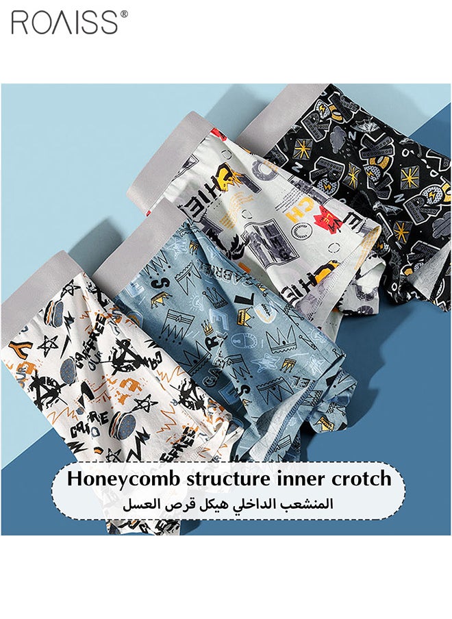 roaiss - 4-Piece Men's Printed Underwear Thin Ice Silk Smooth Texture Honeycomb Structure Inner Crotch Elastic Underwear - Image 1