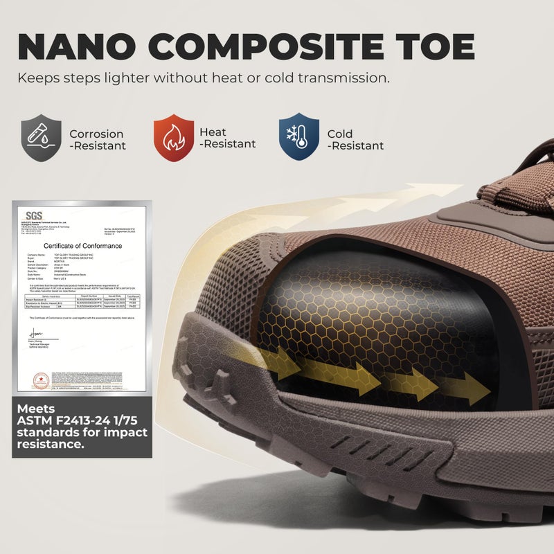 NORTIV 8 Composite Toe Boots for Men ASTM F2413-24 Safety Work Boots Lightweight Anti-Fatigue Non-Slip with Zipper for Warehouse Construction, Terrascope-nano,Size 10,Dark Brown,SNIB26008M - Image 4