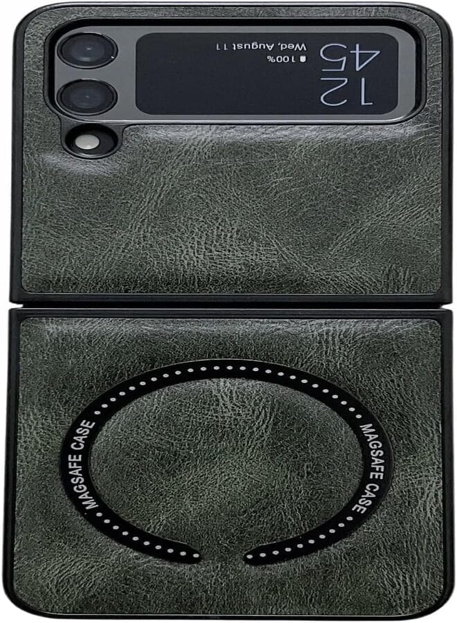 Next Next store Compatible with Galaxy Z Flip 4 Premium PU Leather Case [Support Magsafe] Wireless Charging for Samsung Galaxy Z Flip 4 - (Dark Green)