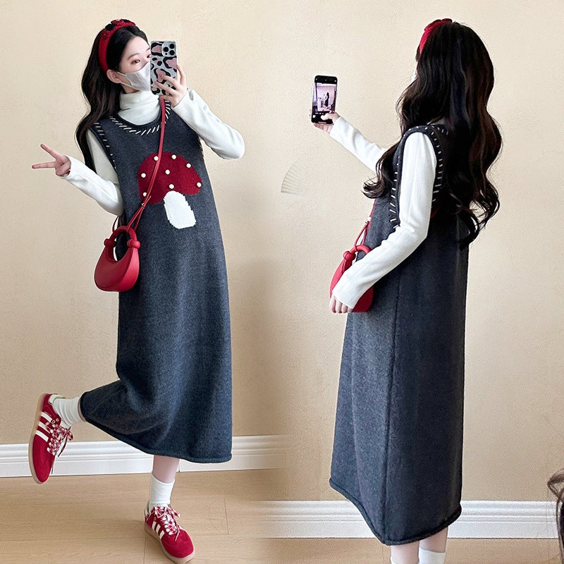 Maternity Elegant Autumn Set Mushroom Dress bottoming shirt - Image 5