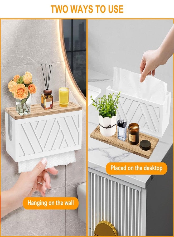 Qivine Toilet Paper Holder with Shelf, Wood Wipes Dispenser for Bathroom Wall Mount or Tabletop Toilet Wipes Holder for Bathroom, Kitchen, Balcony and Bedroom (White) - Image 5