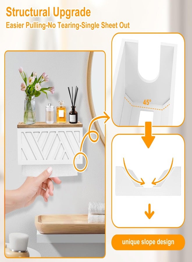 Qivine Toilet Paper Holder with Shelf, Wood Wipes Dispenser for Bathroom Wall Mount or Tabletop Toilet Wipes Holder for Bathroom, Kitchen, Balcony and Bedroom (White) - Image 2