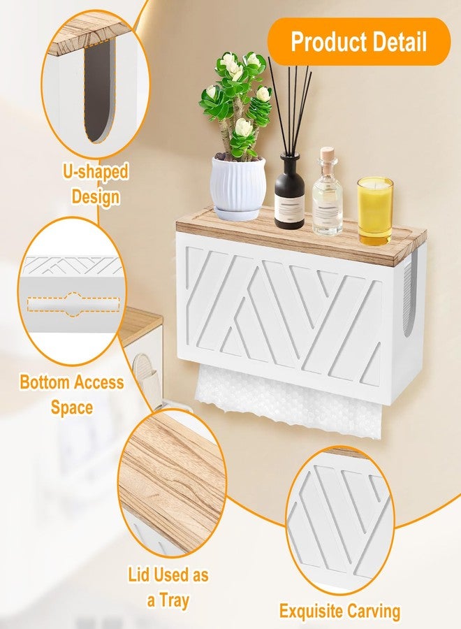 Qivine Toilet Paper Holder with Shelf, Wood Wipes Dispenser for Bathroom Wall Mount or Tabletop Toilet Wipes Holder for Bathroom, Kitchen, Balcony and Bedroom (White) - Image 4