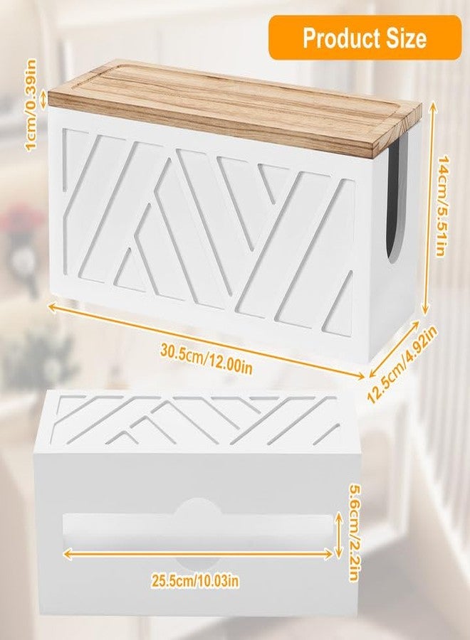 Qivine Toilet Paper Holder with Shelf, Wood Wipes Dispenser for Bathroom Wall Mount or Tabletop Toilet Wipes Holder for Bathroom, Kitchen, Balcony and Bedroom (White) - Image 3