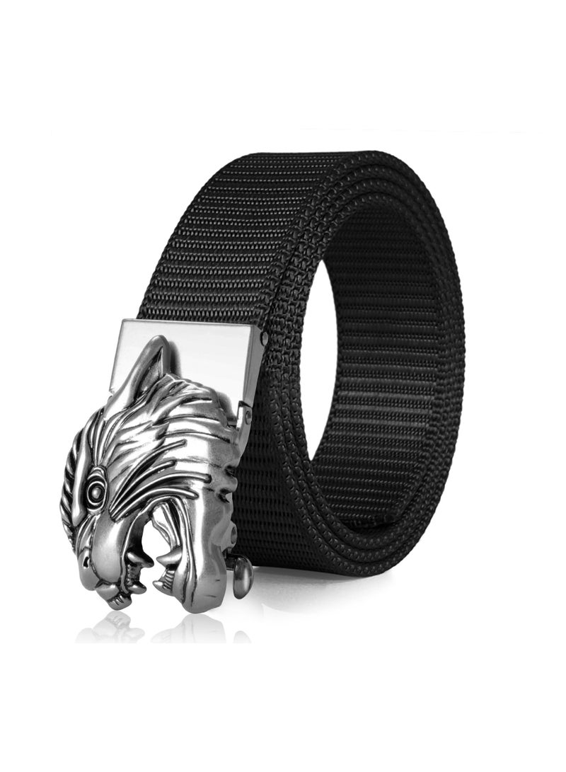 KASTWAVE Ratchet Belts for Men, Casual Web Stretch Nylon Belt, Men's Adjustable Belt with Classic Animal Automatic Slide Buckles, Tactical Belt for Jeans Pants, Quick Release - Image 1