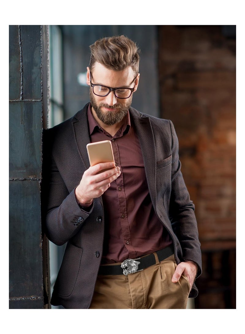 KASTWAVE Ratchet Belts for Men, Casual Web Stretch Nylon Belt, Men's Adjustable Belt with Classic Animal Automatic Slide Buckles, Tactical Belt for Jeans Pants, Quick Release - Image 5