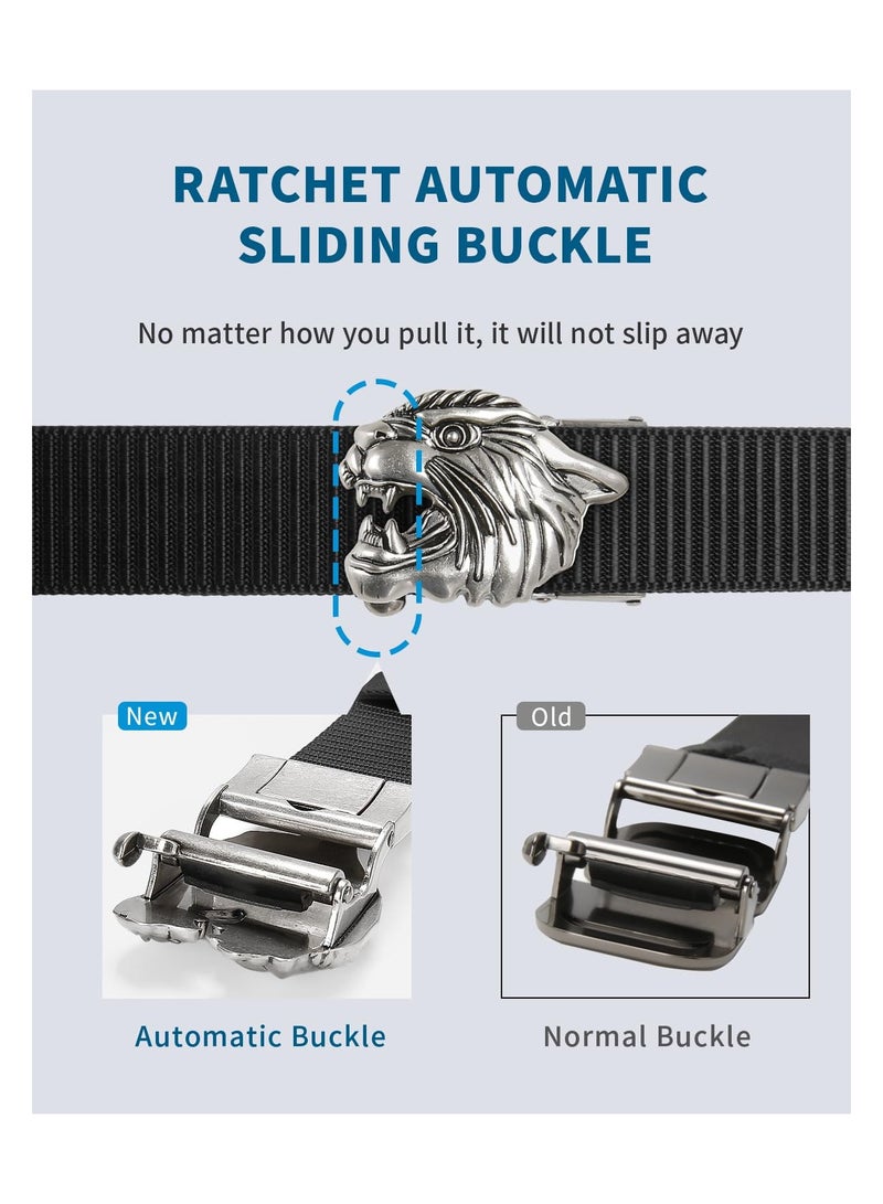 KASTWAVE Ratchet Belts for Men, Casual Web Stretch Nylon Belt, Men's Adjustable Belt with Classic Animal Automatic Slide Buckles, Tactical Belt for Jeans Pants, Quick Release - Image 4