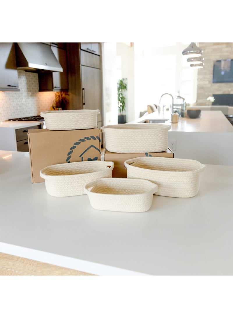 Bukela Oval Storage Basket 5 Pieces Set-Natural Cotton Rope Woven Basket, Storage Box for Organizing Small Baskets Dog Toy Basket with Handle, Cat Toy Box, Bathroom Organizer Bucket - Image 4