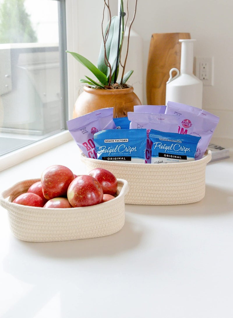 Bukela Oval Storage Basket 5 Pieces Set-Natural Cotton Rope Woven Basket, Storage Box for Organizing Small Baskets Dog Toy Basket with Handle, Cat Toy Box, Bathroom Organizer Bucket - Image 2