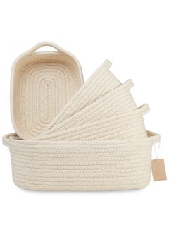 Bukela Oval Storage Basket 5 Pieces Set-Natural Cotton Rope Woven Basket, Storage Box for Organizing Small Baskets Dog Toy Basket with Handle, Cat Toy Box, Bathroom Organizer Bucket  - Image 3