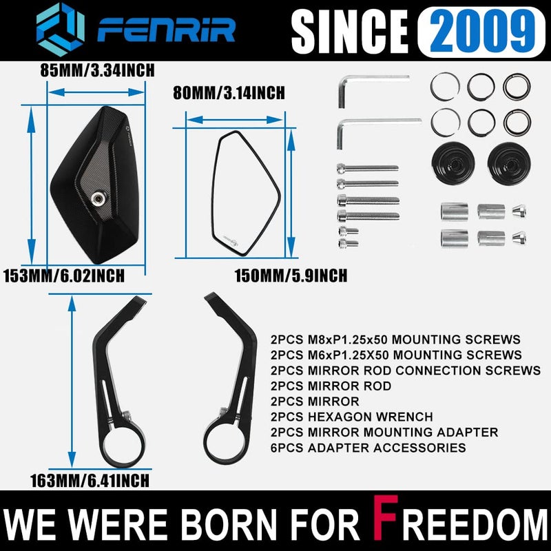 FENRIR مرآة نهاية مقود دراجة نارية FENRIR CNC ألمنيوم أسود كافيه ريسر مضادة للاهتزاز ومضادة للتوهج مجال رؤية كبير عالمي 7/8" 22MM للدراجات الرياضية والنارية والدراجات الشارعية والسكوتر - Image 3