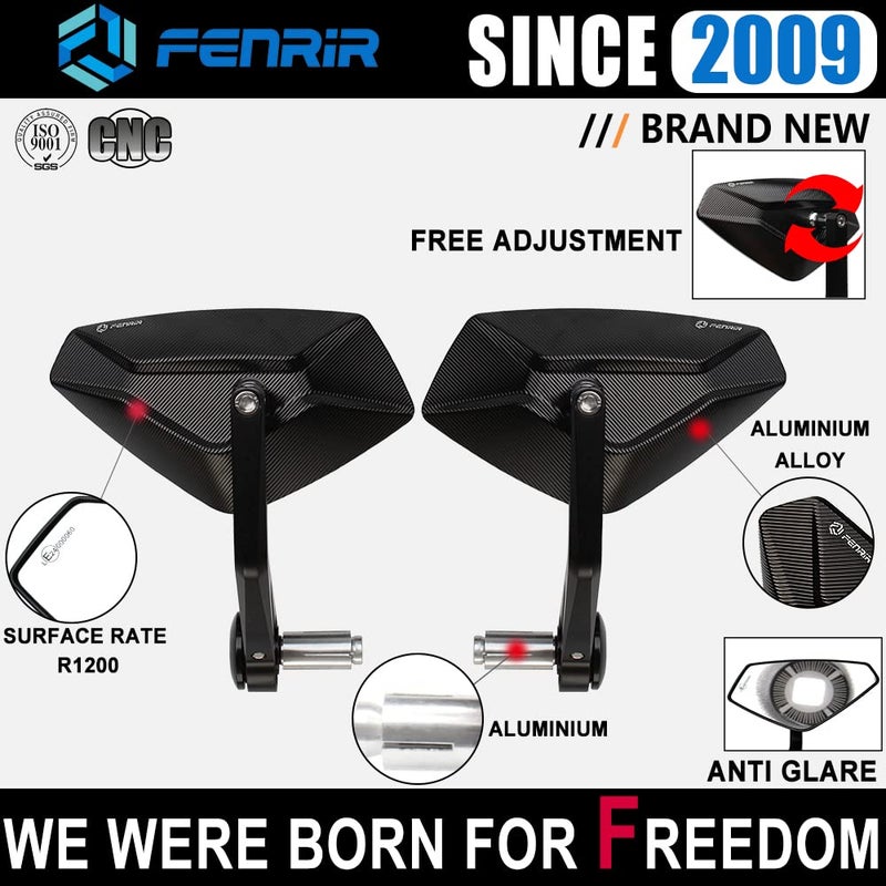 FENRIR مرآة نهاية مقود دراجة نارية FENRIR CNC ألمنيوم أسود كافيه ريسر مضادة للاهتزاز ومضادة للتوهج مجال رؤية كبير عالمي 7/8" 22MM للدراجات الرياضية والنارية والدراجات الشارعية والسكوتر - Image 2