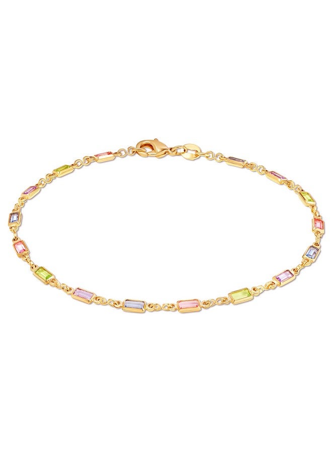 Barzel 18K Gold Plated Baguette Multi Stone Crystal Bracelet For Women, 7.5 Inches - Made In Brazil - Image 1