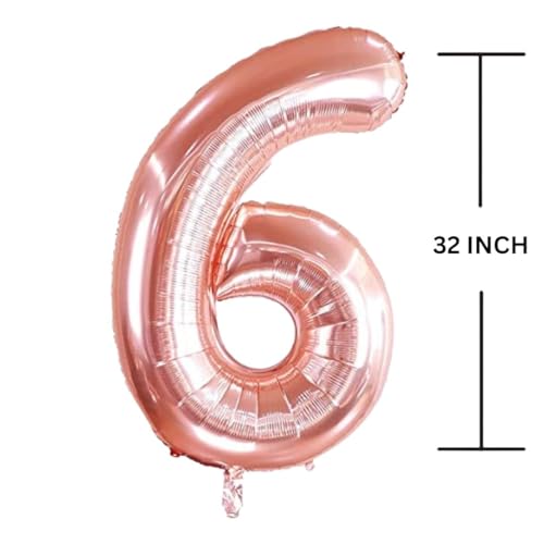Flavouredlove 32 Inches Rose Gold Number Six Air or Helium Balloon Party Decoration Pack of 1 | 6 number Balloons Birthday/Anniversary (ROSE GOLD 6) - Image 2