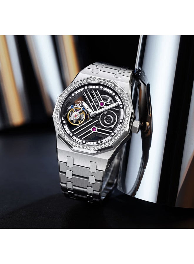 Aesop Tourbillon Skeleton Mechanical Men's Watch Steel Strap Luminous Diamond Waterproof Top Ten National Trend Brand Gift For Husband - Image 1