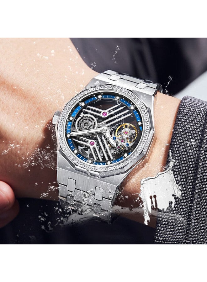 Aesop Tourbillon Skeleton Mechanical Men's Watch Steel Strap Luminous Diamond Waterproof Top Ten National Trend Brand Gift For Husband - Image 4